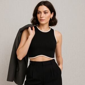 Hunter & Brown Women’s Black White Ribbed Knit Cropped Tank Top Size S